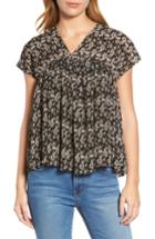 Women's Press Floral Print Chiffon Top - Black