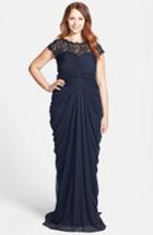 Women's Adrianna Papell Lace Yoke Drape Mesh Gown
