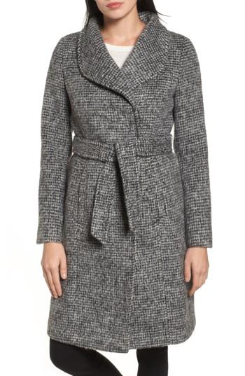 Women's Cole Haan Signature Wool Shawl Collar Wrap Coat - Black