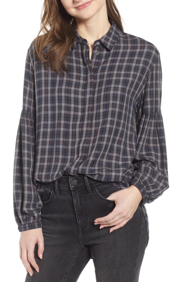 Women's Treasure & Bond Puff Sleeve Boyfriend Shirt, Size - Burgundy