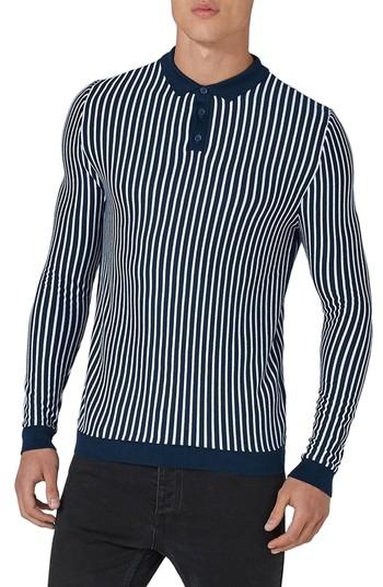 Men's Topman Stripe Knit Polo Sweater - Blue