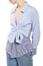 Women's Topshop Tie Wrap Stripe Shirt Us (fits Like 0) - Blue