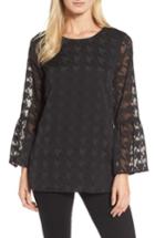 Women's Chaus Bell Sleeve Houndstooth Blouse - Black