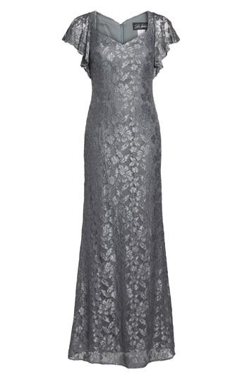 Women's La Femme Flutter Sleeve Lace Gown - Grey