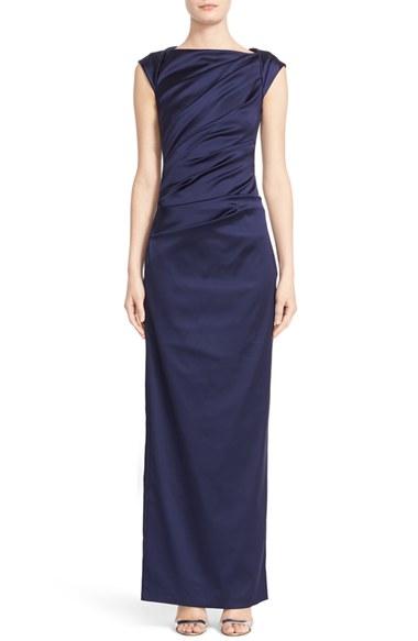 Women's Talbot Runhof Bateau Neck Stretch Satin Column Gown