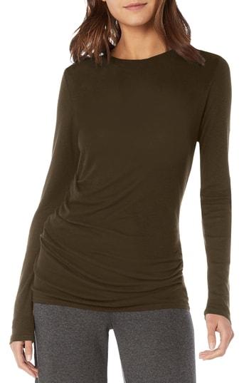 Women's Michael Stars Side Gather Long Sleeve Cotton Blend Top, Size - Green
