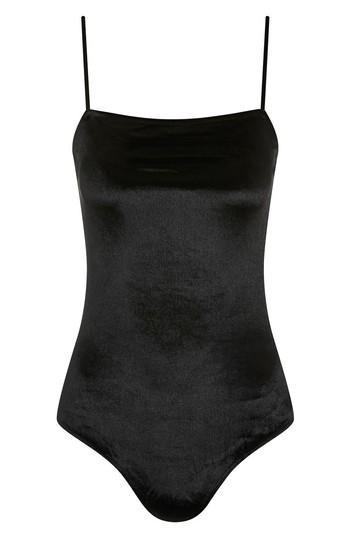 Women's Topshop Square Neck Velvet Bodysuit Us (fits Like 0) - Black