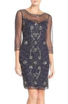 Women's Pisarro Nights Beaded Mesh Sheath Dress - Blue