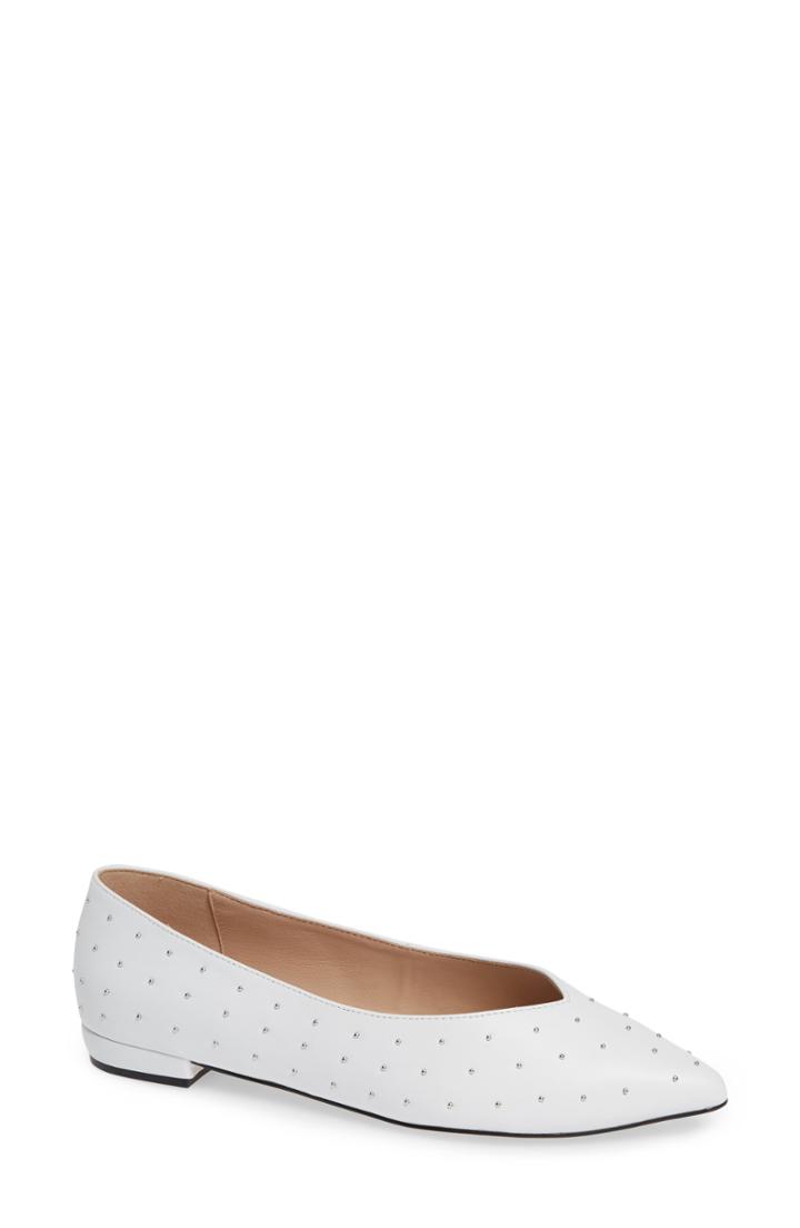 Women's Something Navy Snbea Studded Flat M - White