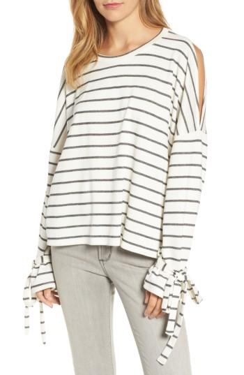 Women's Calson Cold Shoulder Tie Sleeve Tee, Size - Ivory