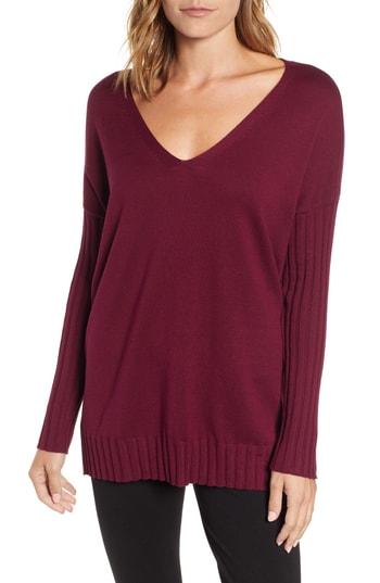 Women's Vince Camuto V-neck Ribbed Sweater, Size - Red