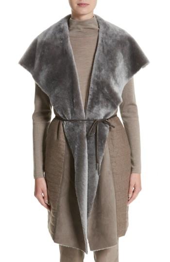 Women's Lafayette 148 New York Divya Reversible Vest With Genuine Shearling Trim, Size - Black