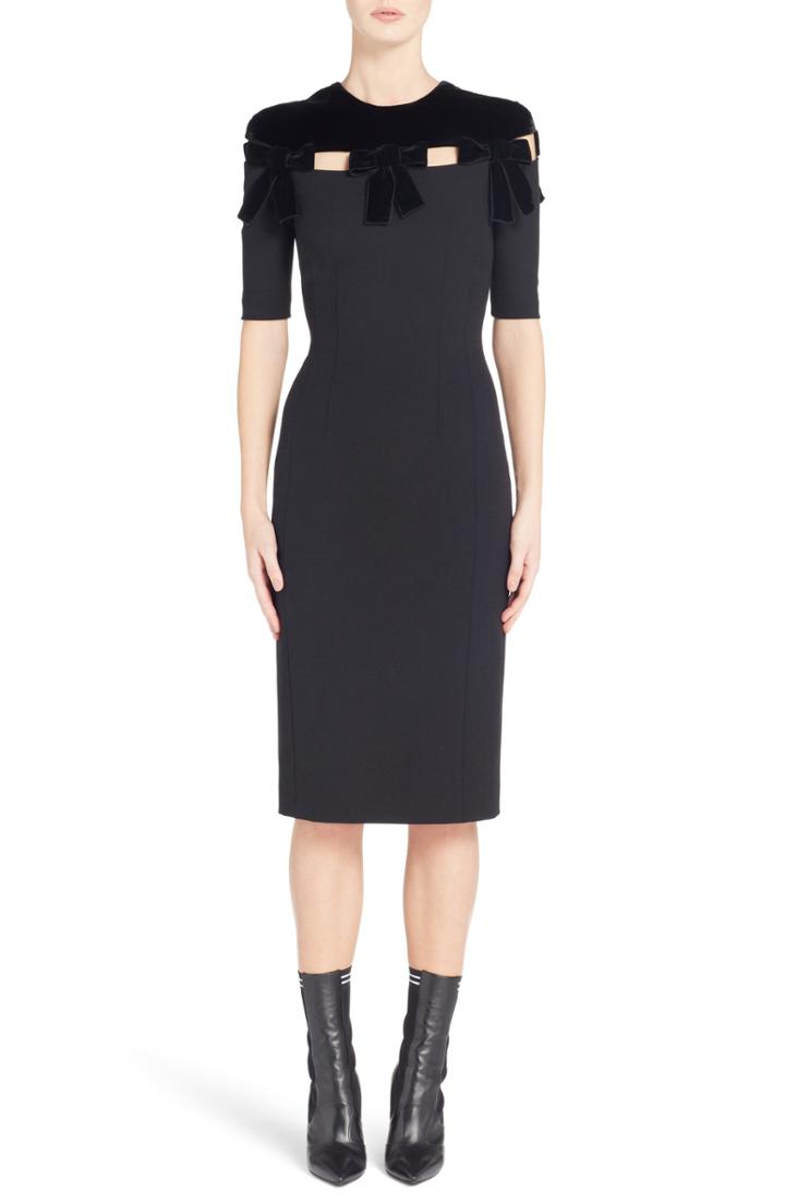 Women's Fendi Velvet Bow Detail Stretch Dress Us / 42 It - Black