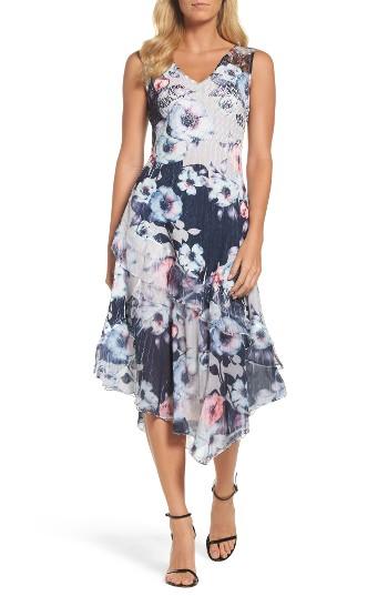 Women's Komarov Floral Asymmetric Hem Dress - Blue