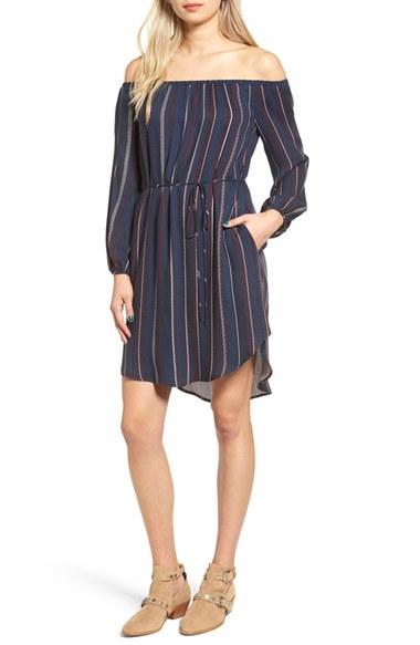Women's Lush Stripe Off The Shoulder Shirtdress