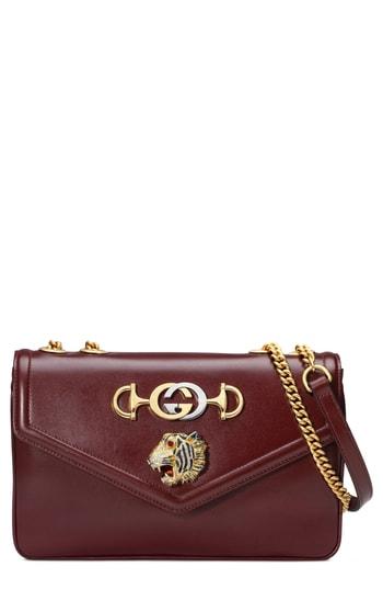 Gucci Medium Tiger Head Leather Shoulder Bag - Burgundy