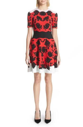 Women's Alexander Mcqueen Rose Jacquard Knit Flounce Dress - Black