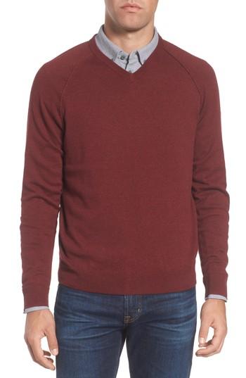 Men's Nordstrom Men's Shop Saddle Shoulder Cotton & Cashmere V-neck Sweater - Burgundy