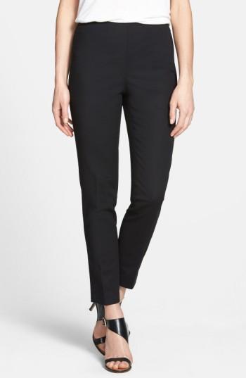 Petite Women's Vince Camuto Side Zip Double Weave Stretch Cotton Pants P - Black