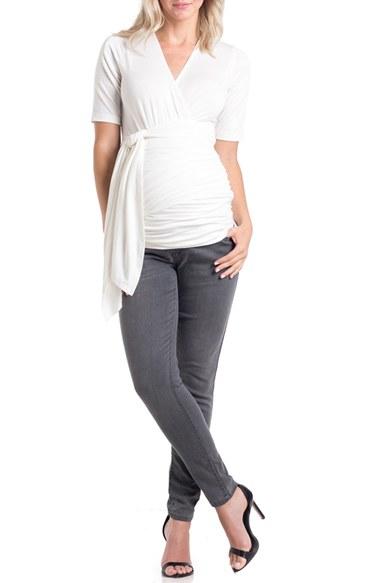 Women's Lilac Clothing 'bella' Faux Wrap Maternity Top - Ivory