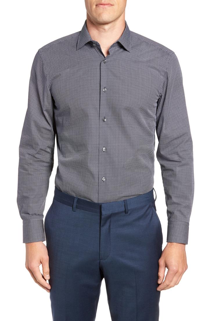 Men's Boss Marley Sharp Fit Geometric Dress Shirt R - Blue