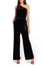 Women's Tahari One-shoulder Velvet Jumpsuit - Black