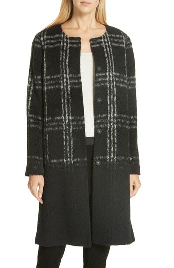 Women's Eileen Fisher Plaid Coat, Size - Black