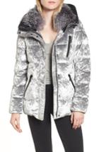 Women's Andrew Marc Hooded Down Jacket With Genuine Fox Fur Trim - Metallic