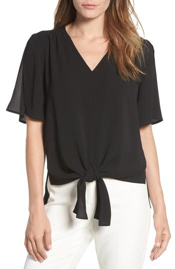 Women's Chaus Tie Front Split Sleeve Blouse - Black