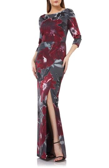 Women's Kay Unger Floral-print Gown - Black