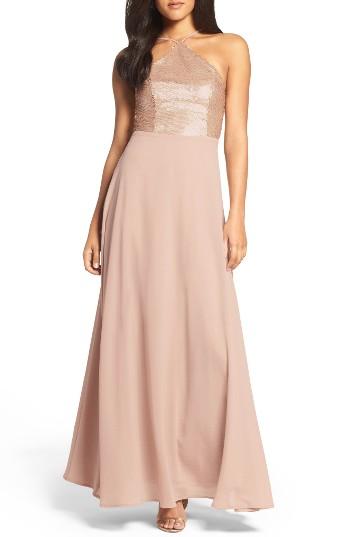 Women's Lulus Sequin Chiffon Gown - Pink