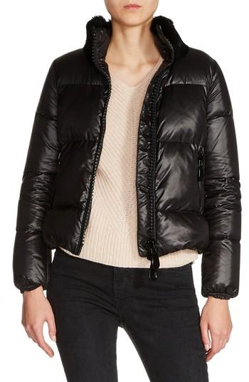 Women's Maje Genuine Rabbit Fur Trim Down Jacket - Black