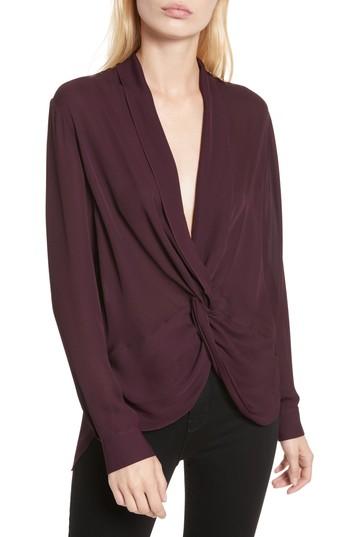 Women's L'agence Twist Front Silk Blouse - Burgundy