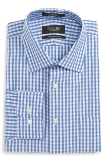 Men's Nordstrom Men's Shop Traditional Fit Non-iron Check Dress Shirt .5 32/33 - Blue