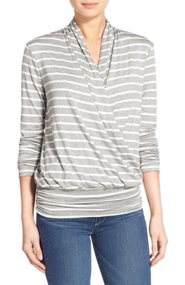 Women's Amour Vert 'angela' Long Sleeve Wrap Front Top - Grey