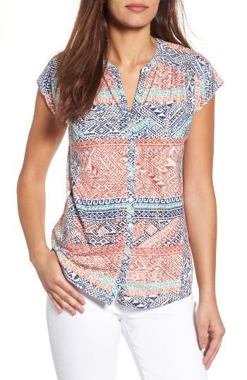 Women's Lucky Brand Rena Border Print Top - Pink