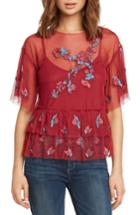 Women's Willow & Clay Embroidered Ruffle Top - Red