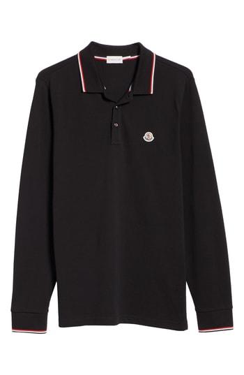 Men's Moncler Maglia Long Sleeve Pique Polo, Size - Black