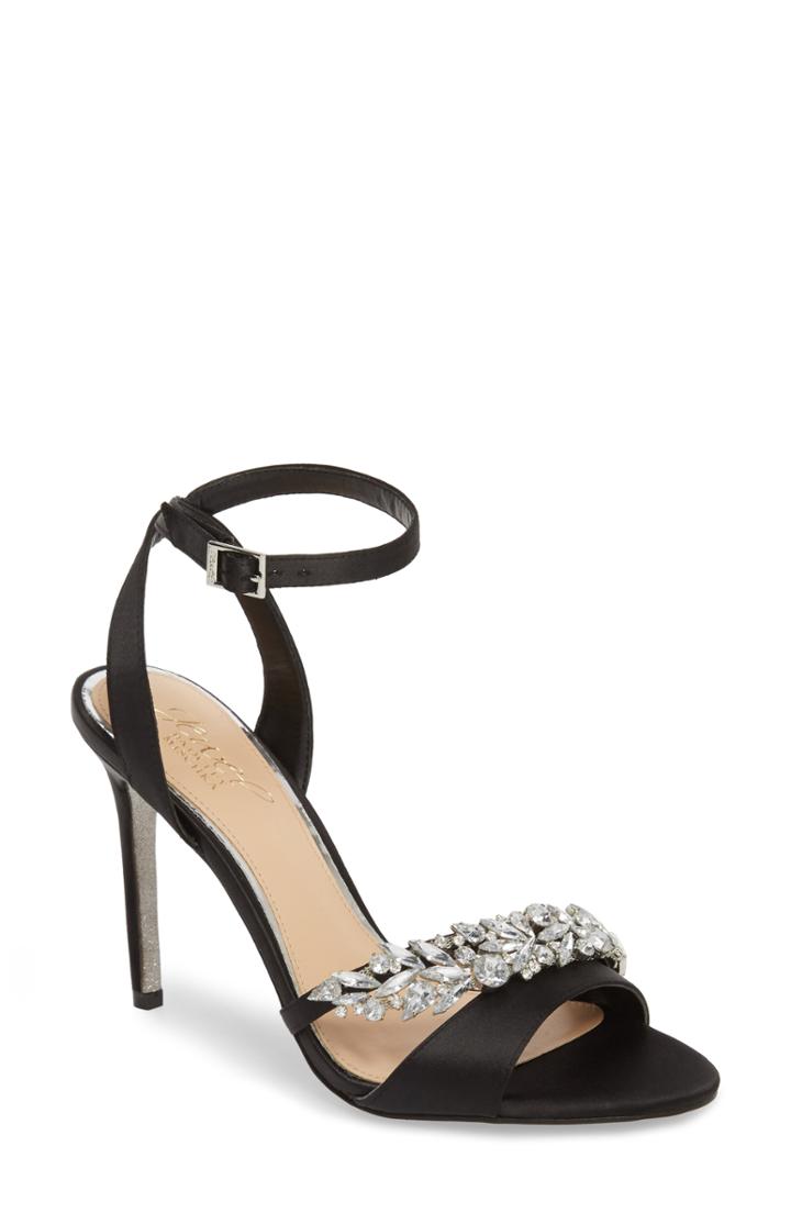 Women's Jewel Badgley Mischka Merida Crystal Embellished Ankle Strap Sandal .5 M - Black