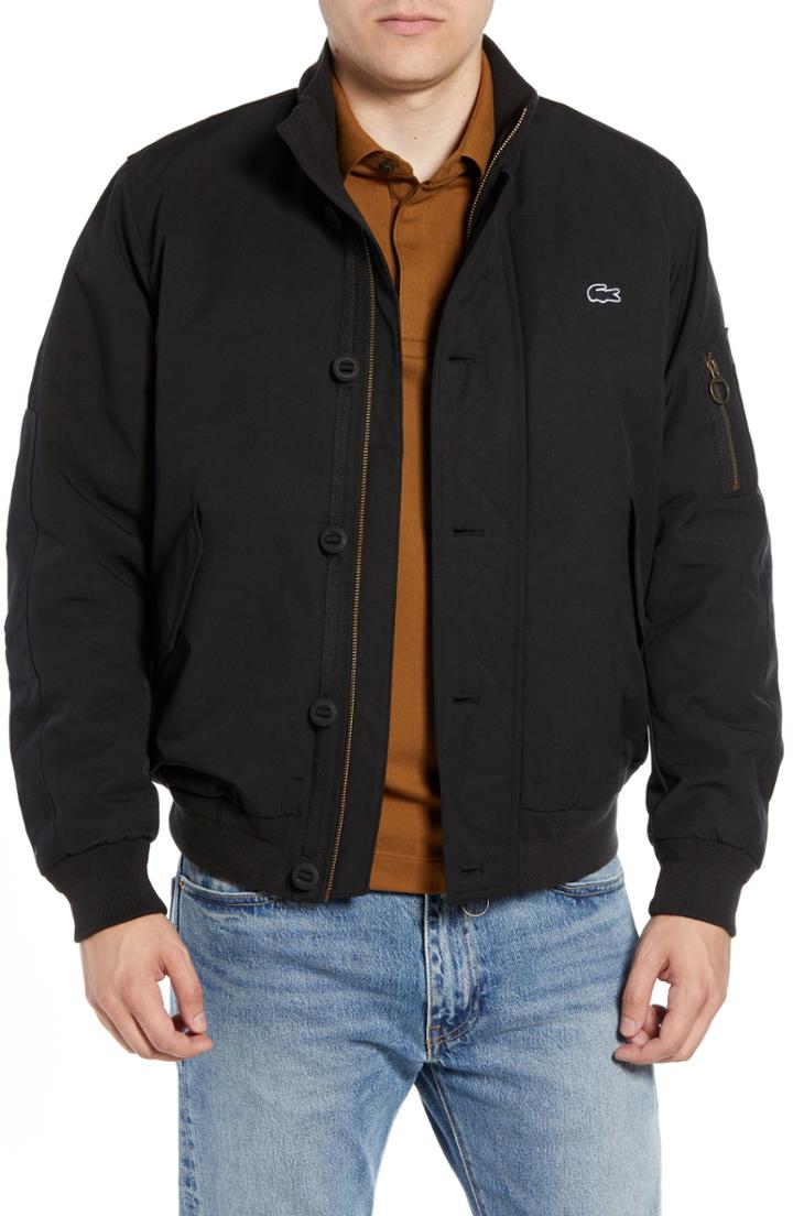 Men's Lacoste Regular Fit Water Resistant Bomber Jacket - Black