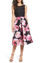 Women's Ellen Tracy Lace & Print Satin Midi Dress - Black