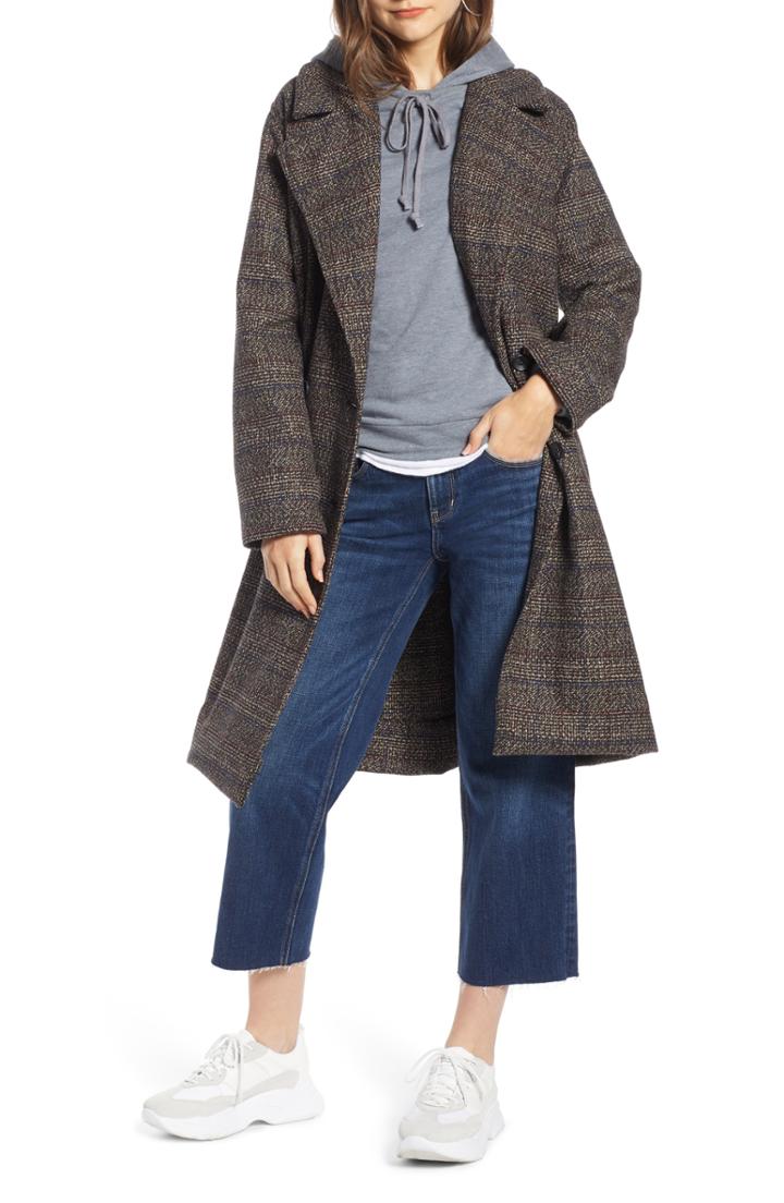 Women's Treasure & Bond Plaid Coat, Size - Black