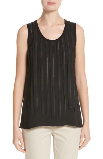 Women's Lafayette 148 New York Jules Chain Stripe Silk Tank, Size - Black