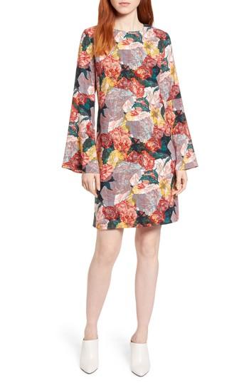 Petite Women's Halogen Bow Back Floral Shift Dress, Size P - Black