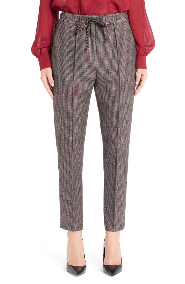 Women's Fendi Microcheck Skinny Stretch Wool Pants Us / 44 It - Burgundy