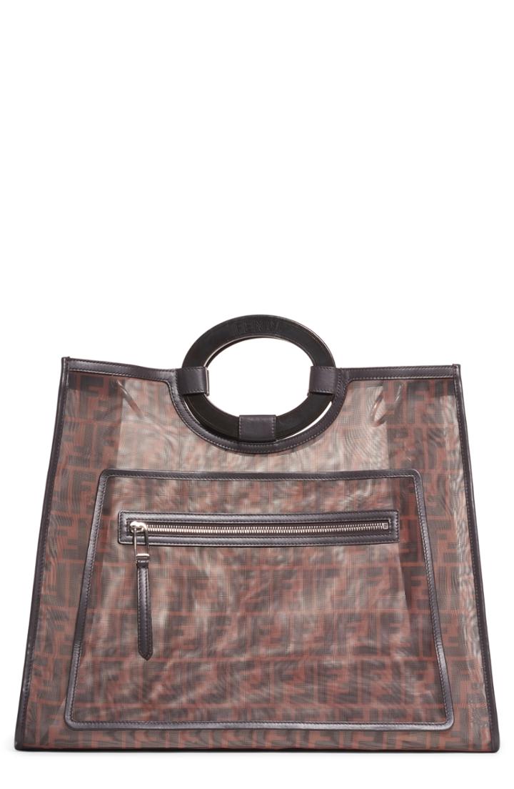 Fendi Large Runaway Printed Logo Mesh Shopper - Black
