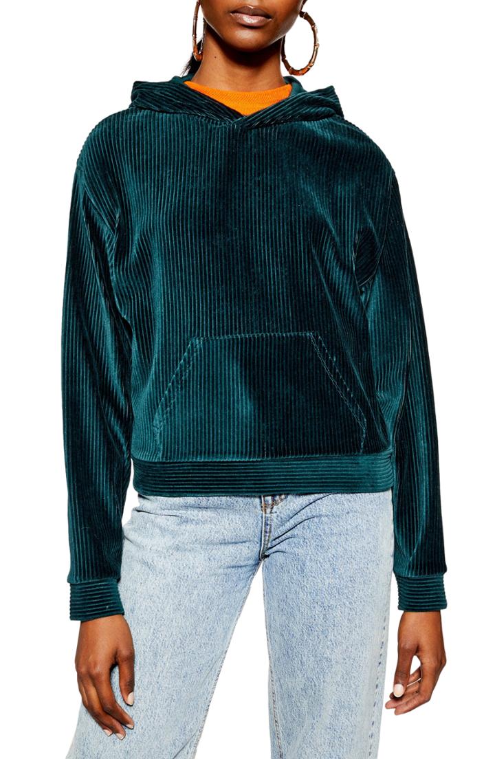 Women's Topshop Cord Velour Hooded Sweatshirt