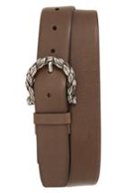 Men's Salvatore Ferragamo Gancio Leaf Buckle Leather Belt - Sepia