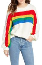 Women's Dreamers By Debut Rainbow Stripe Knit Pullover - Ivory