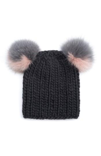 Women's Eugenia Kim Mimi Beanie With Genuine Fox Fur Pompoms - Grey